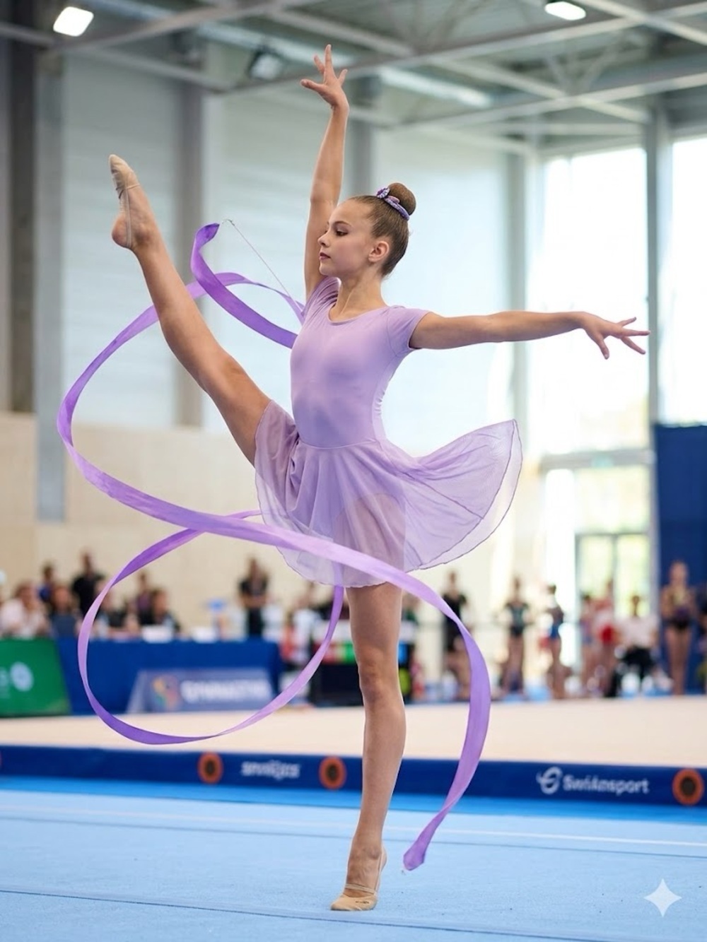 Justice Lavender Dance Leotard with Sheer Ribbon Accent Gymnastics 🤸